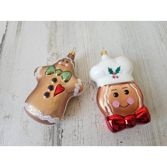 Gingerbread Baker glass ornament heart set Xmas tree - Picture 1 of 8